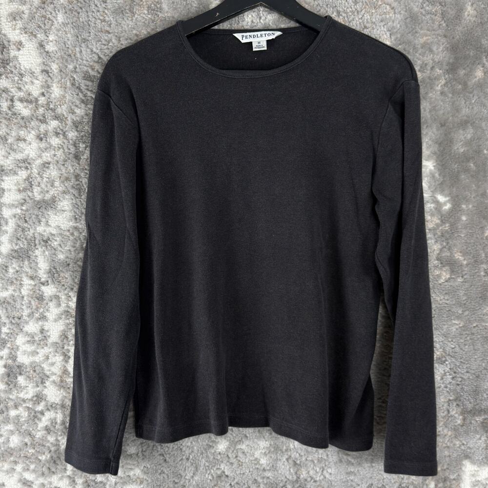 Pendleton Size M Cotton Casual Top Black Round Neck Long Sleeve Shirt Pullover